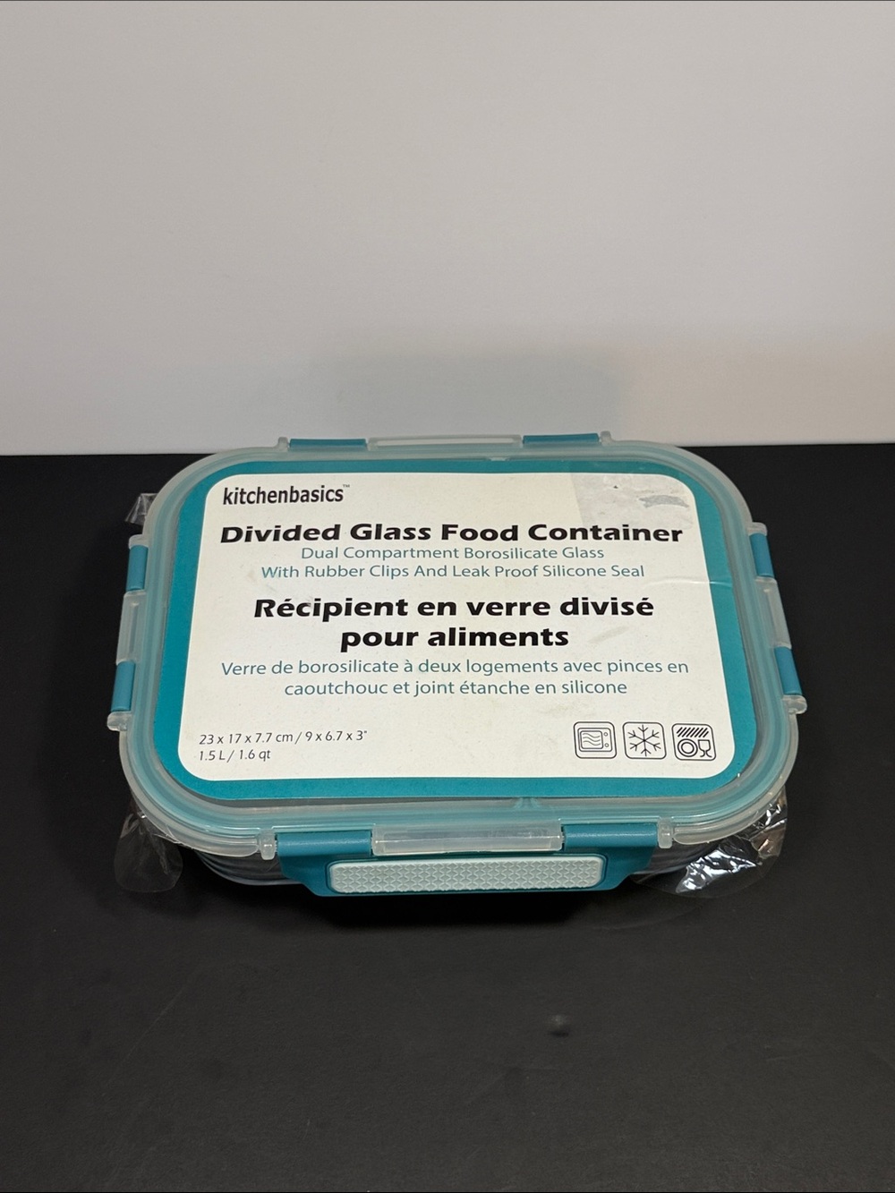 Divided Glass Food Container — Teal